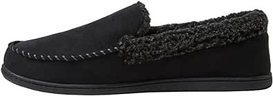 Dearfoams Mens Microsuede Whipstich Moccasin Casual Slippers Casual - Black