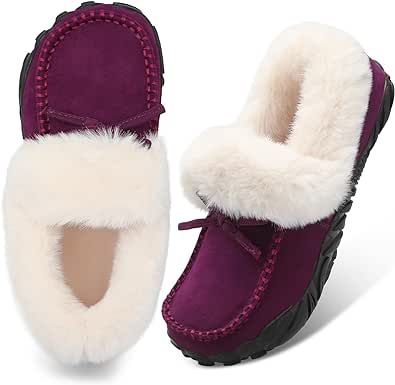 Womens Moccasin Snow Boots Warm Winter Boots Ankle Boots for Women Outdoor Fur Lined Womens Shoes Slippers