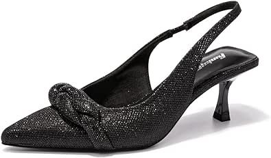 FUNKYMONKEY Women's Slingback Pumps Shoes, Elastic Strap Pointed Toe Kitten Heel Dress Wedding Party Shoes
