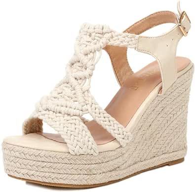 RUSAUISE Espadrille Wedge Sandals for Women Comfortable Strappy Platform Sandals Casual Summer Shoes
