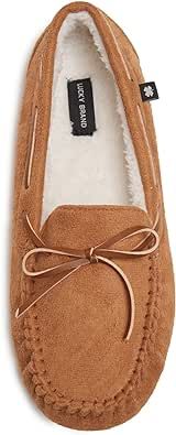 Lucky Brand Mens Micro-Suede Moccasin Slippers with Faux Sherpa Lining