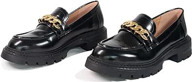 Exsiqute Platform Chunky Loafers for Women Slip-ons Lug Sole Penny Loafers Comfort Round Toe Business Casual Shoes Black