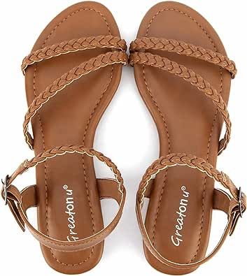 Greatonu Women’s Flat Sandals Slip On Summer Gladiator Open Toe Braided Slingback Shoes