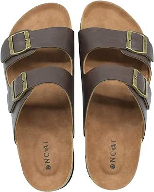 ONCAI Mens Sandals,Beach Slides Cork Footbed Slippers with Adjustable Buckle Straps Size 7-13