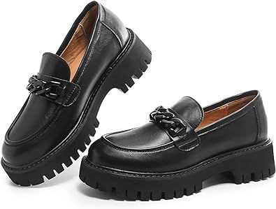 MACNMEUU Chunky Loafers Women Platform Loafers for Women Chunky Heel Lug Sole Loafers for Women Slip ons Round Toe