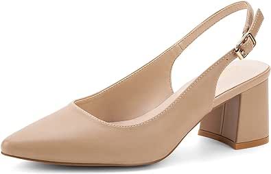 Greatonu Women's Slingback Block Heel Pointed Toe Dress Pumps Shoes