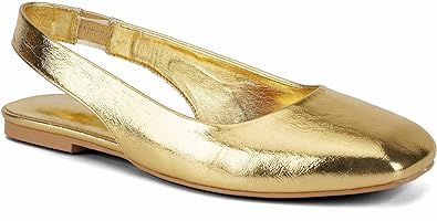 SIFINELAR Women Metallic Gold Square Toe Slingback Flats Shoes Comfort Slip On Casual Office Pumps Shoes