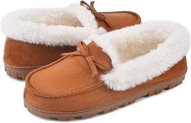 DL Women's Memory Foam Moccasin Slippers Micro Suede with Breathable Faux Fur Lining Slip On House Shoes Micro Indoor & Outdoor