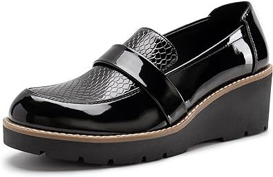 Athlefit Women's Platform Penny Loafers Casual Comfort Slip on Leather Loafers Business Work Dress Shoes