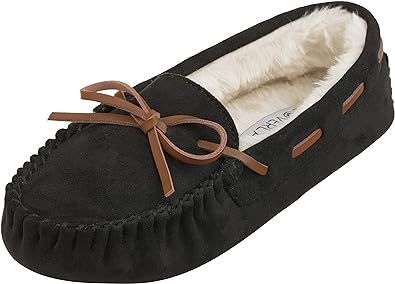 CLOVERLAY Women's Moccasin Faux Fur Suede Moccasins Comfy Soft Indoor Outdoor Slippers Flat Loafer Moccasin