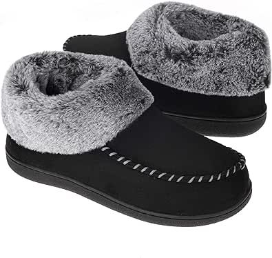 VONMAY Women's Bootie Slippers Suede Moccasin Boots Fuzzy Plush Faux Fur House Shoes Winter Warm Memory Foam Non-slip Indoor Outdoor